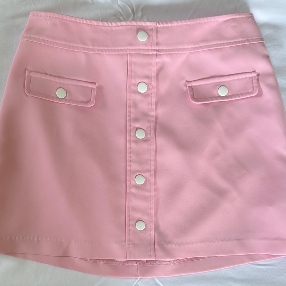 Pink Button-Front Mini Skirt